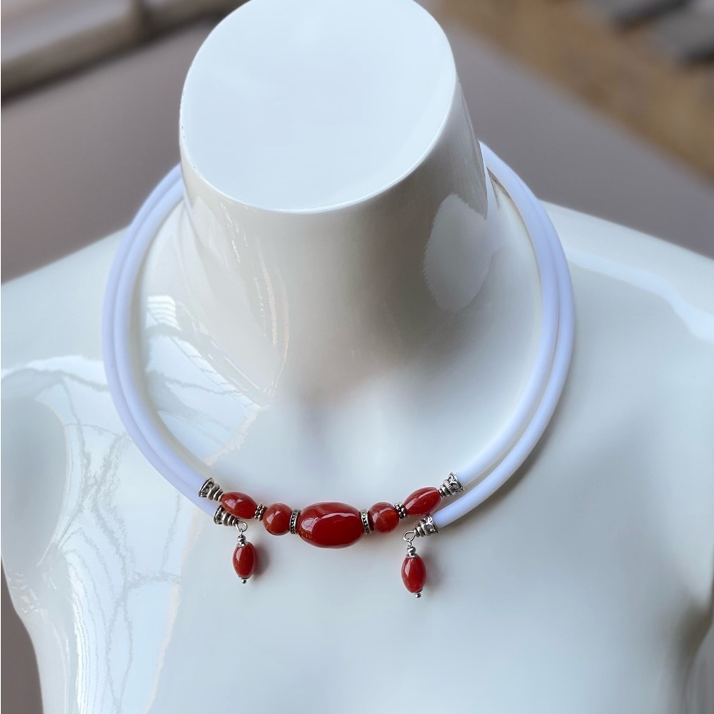 Natural Red Carnelian stone choker necklace